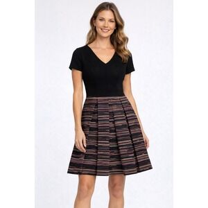 Trina Turk Dress Women's Fit & Flare Black Textured Stripe Pleated Skirt 2